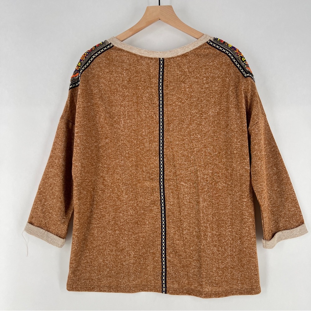 Daytrip Beaded Embellished Shoulders Heathered Knit 3/4‎ Sleeve Dolman Top L - Picture 8 of 12